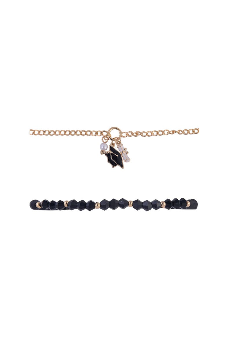 4pc Black & Gold Graduation Bracelet Set, Alternate, color, Black