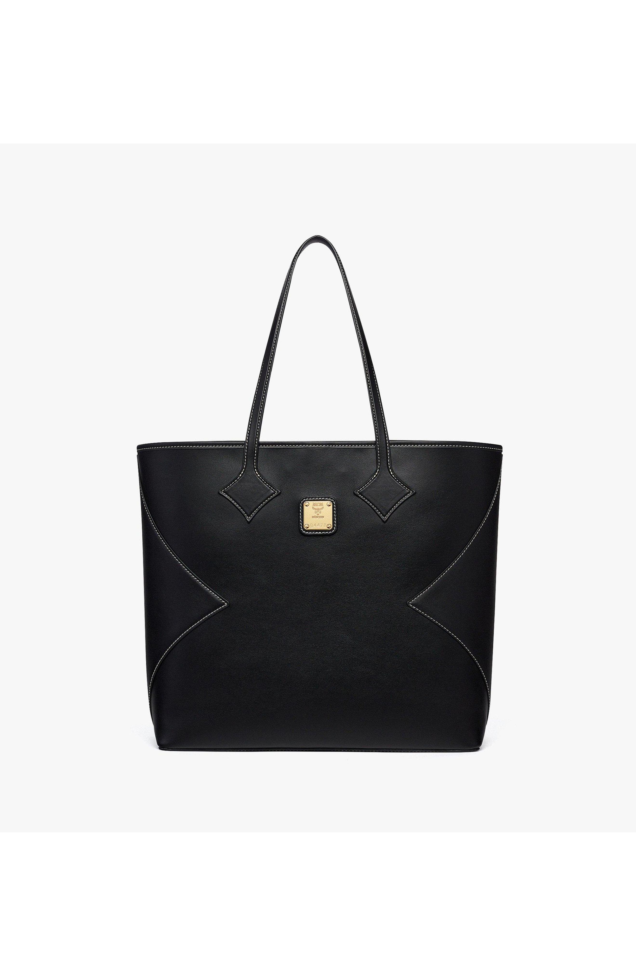 MCM Large Dia Shopper in Calfskin Leather, Main, color, Black