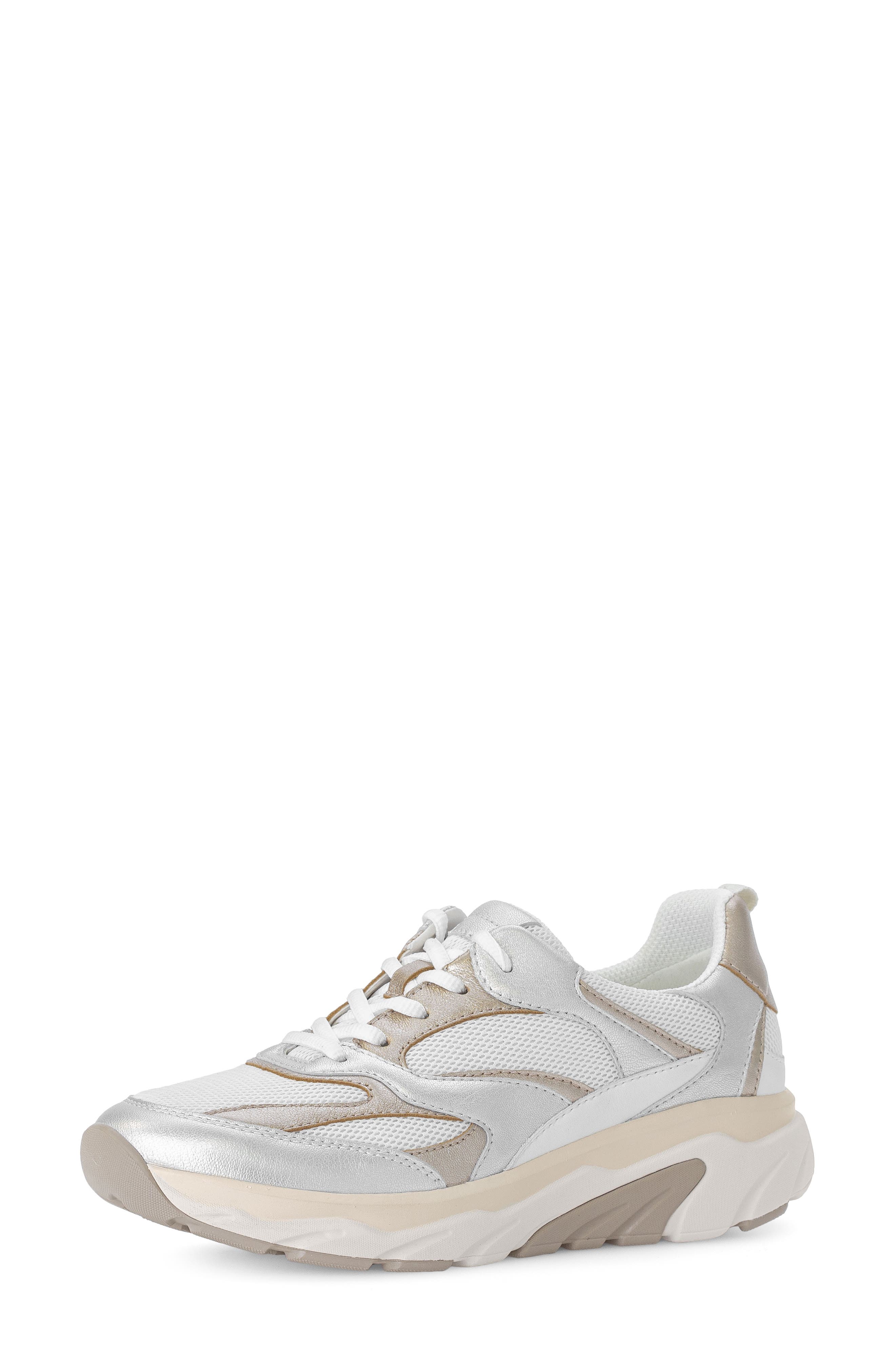Gabor Mixed Media Sneaker, Main, color, White