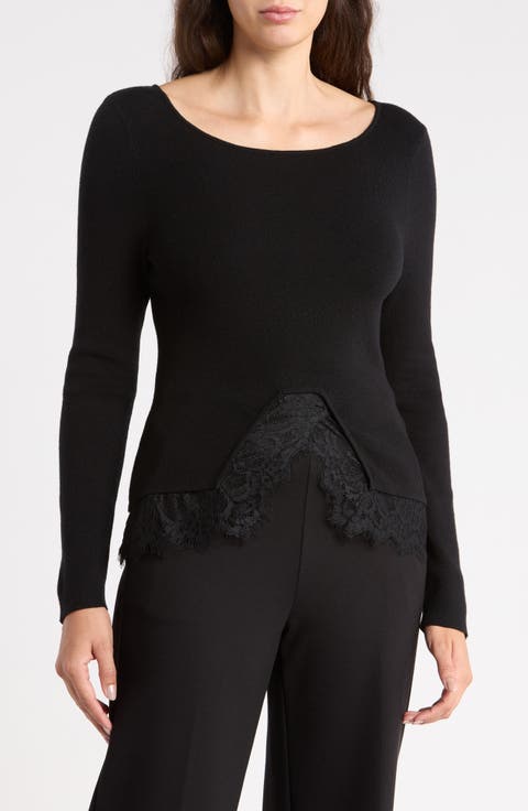 Lace Hem Boatneck Sweater