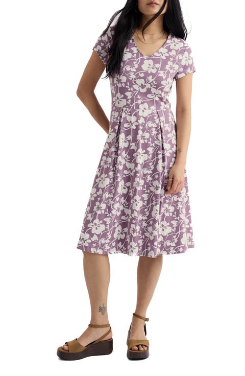 Pier View Floral Print Flare Stretch Organic Cotton Dress