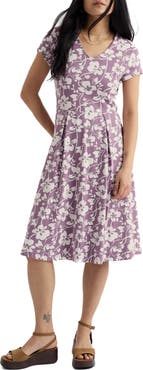 Seasalt Cornwall Pier View Floral Print Flare Stretch Organic Cotton Dress