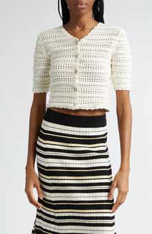 Ganni Crop Pointelle Organic Cotton Cardigan