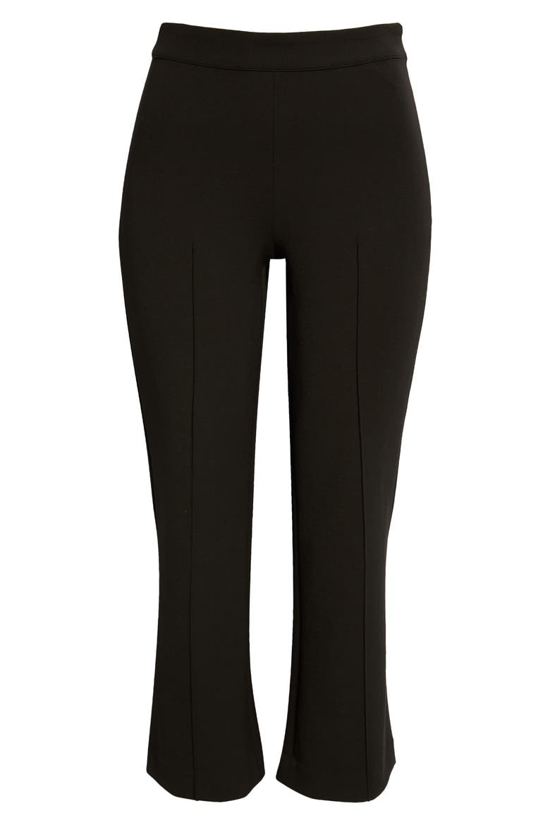 Pintuck Crop Flare Cotton Blend Pants, Alternate, color, BLACK
