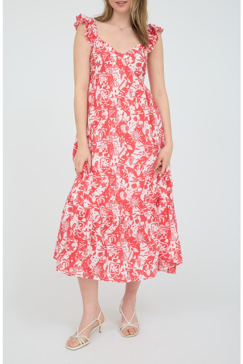 Ruffle Strap Empire Waist Midi Dress, Main, color, RED