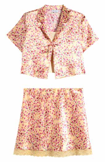 Love, Fire Kids' Camisole, Tie Front Satin Camp Shirt & Skirt Set