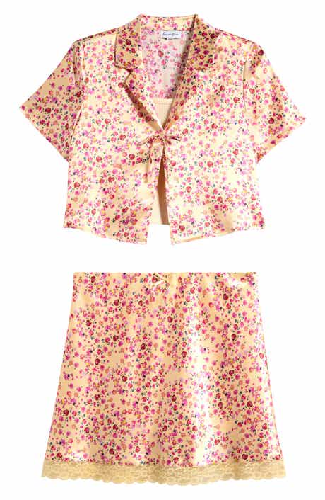 Love, Fire Kids' Camisole, Tie Front Satin Camp Shirt & Skirt Set