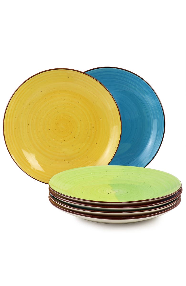 Elama Sebastian 6 Piece Stoneware Dinner Plate Set, Main, color, Assorted