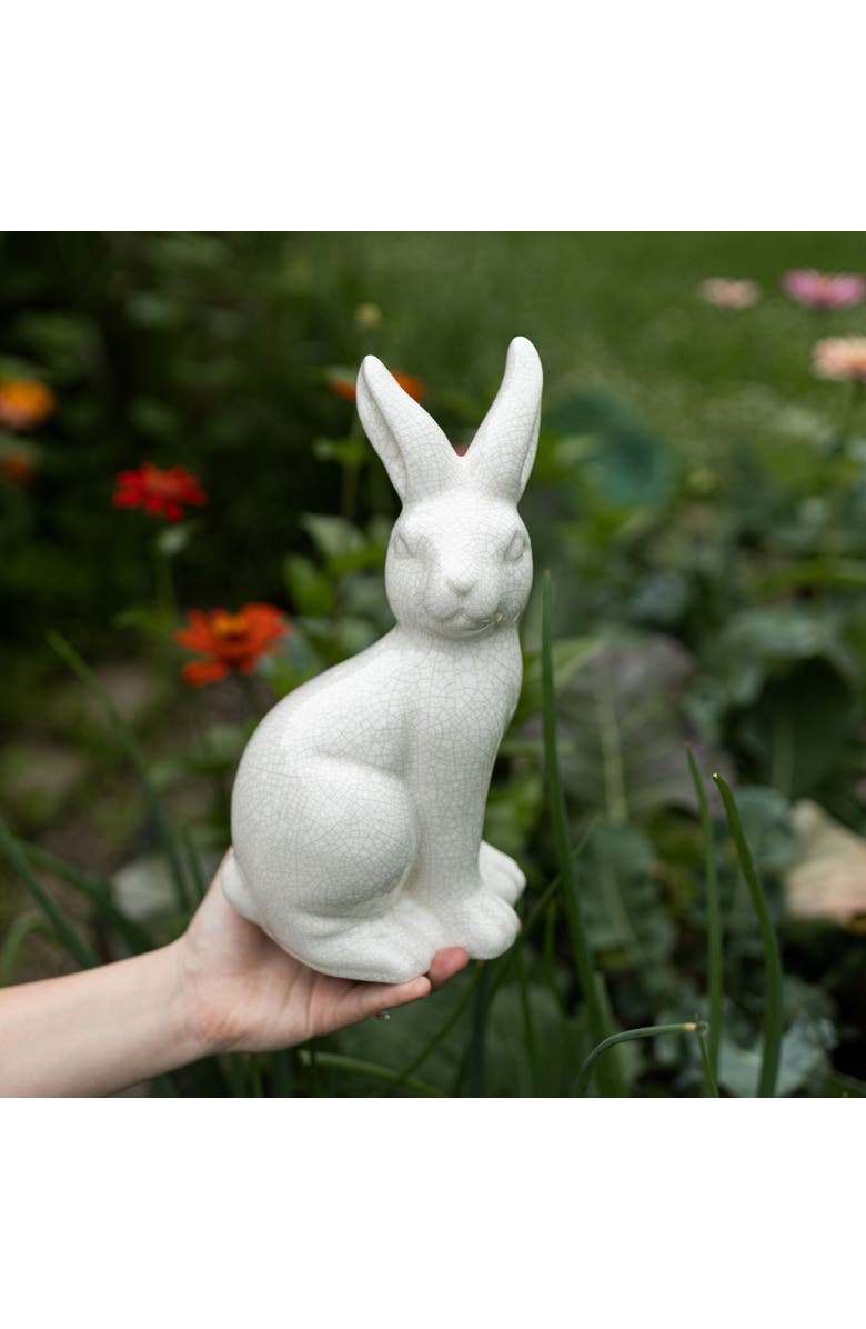 Foreside Home and Garden Vintage Crackle Bunny Figure White Stoneware, Alternate, color, White