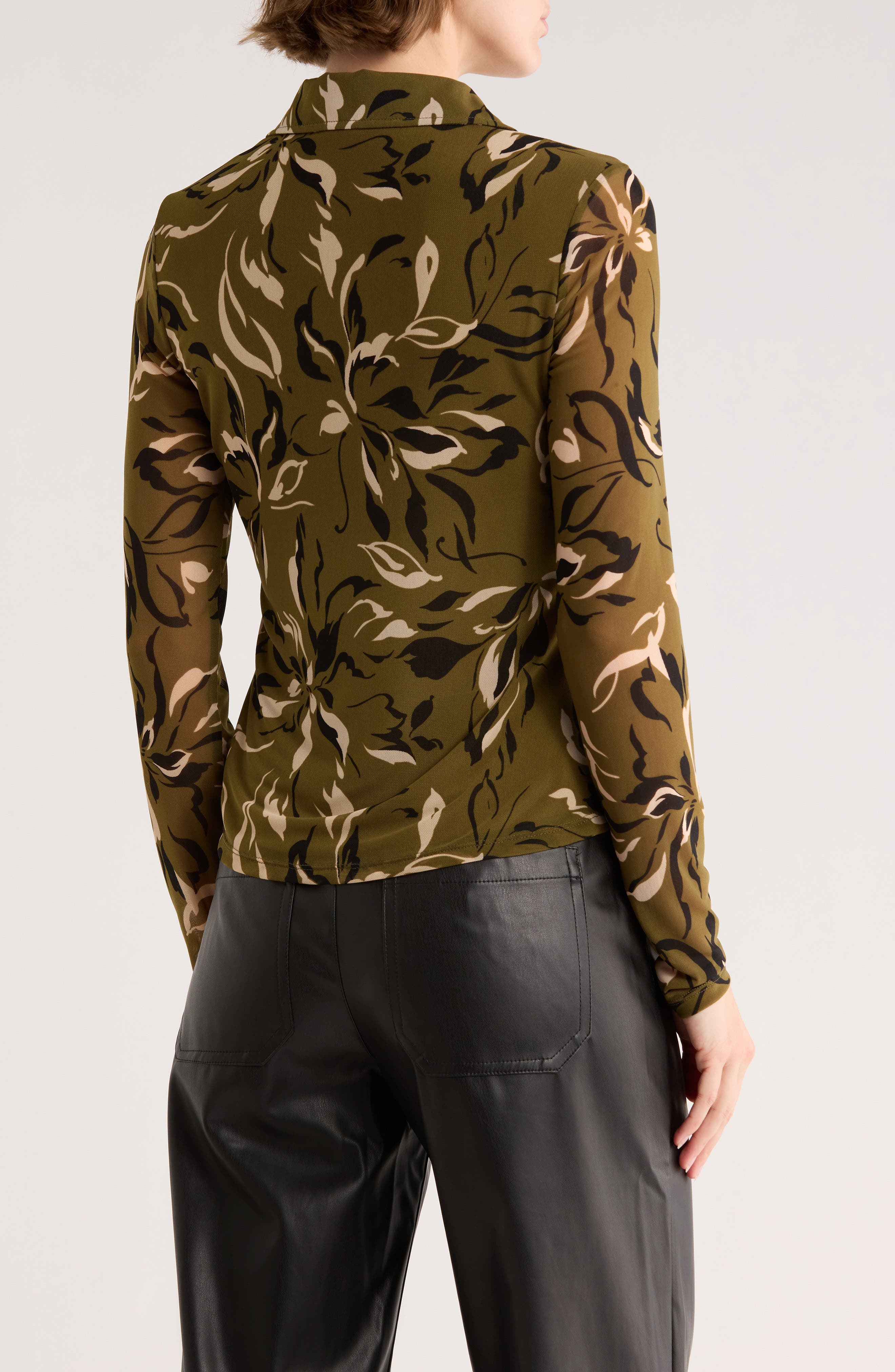 Long Sleeve Mesh Button-Up Shirt - image 4
