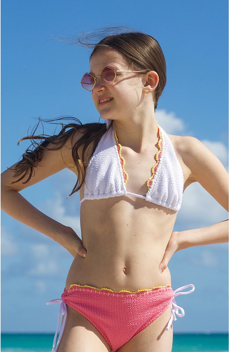 NESSI BYRD Textured Triangle Embroidery Edging Two-Piece Bikini, Alternate, color, White