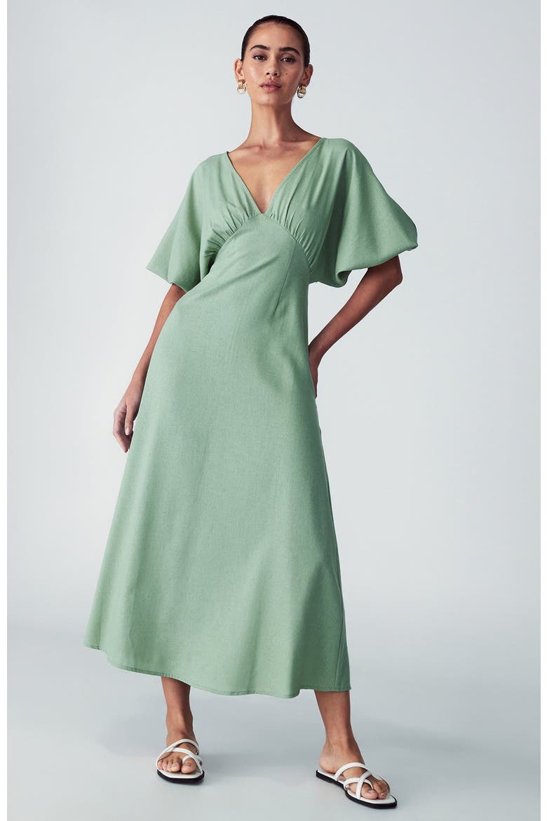 Palm Midi Dress, Alternate, color, Sage Green