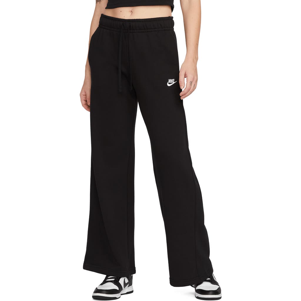 Nike Women's Sportswear Club Fleece Mid-rise Wide-leg Sweatpants In Black/white