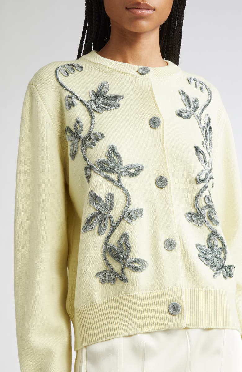 Jil Sander Floral Embroidered Cardigan, Alternate, color, Lime Wash