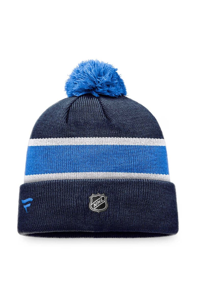 FANATICS Men's Fanatics Branded Navy/Blue Winnipeg Jets Breakaway Cuffed Knit Hat with Pom, Alternate, color,