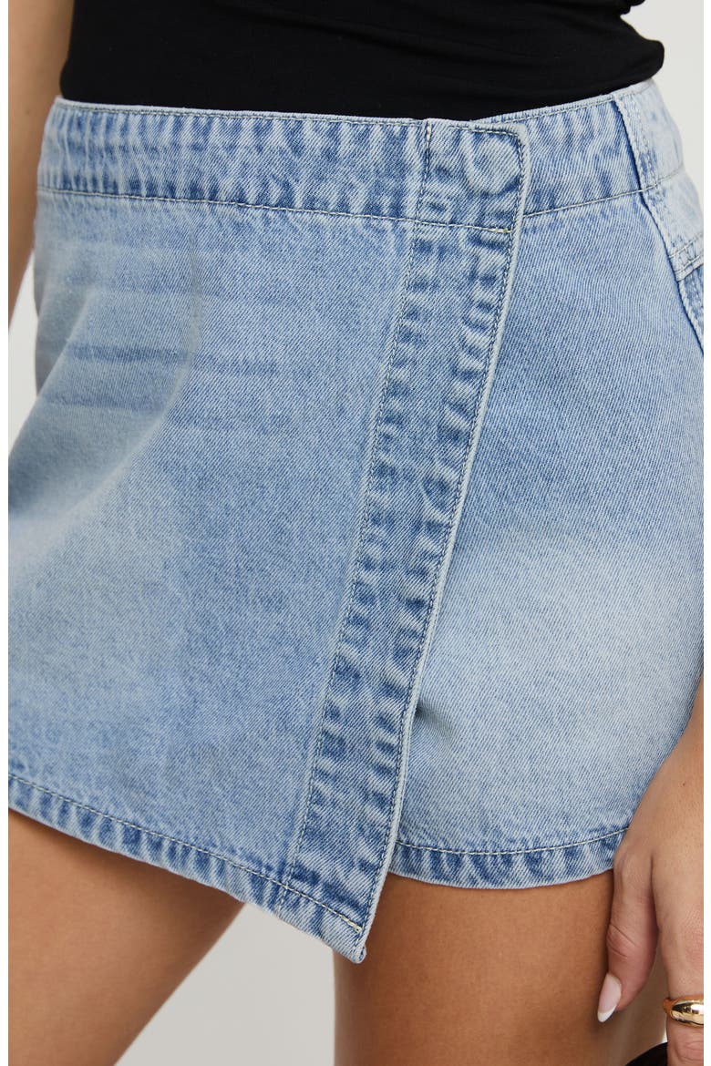 Caruso Faux Wrap Denim Skort, Alternate, color, LIGHT WASH