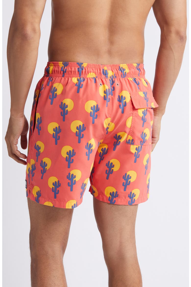 Cactus Print Performance Swim Trunks, Alternate, color, DEEP ROSE