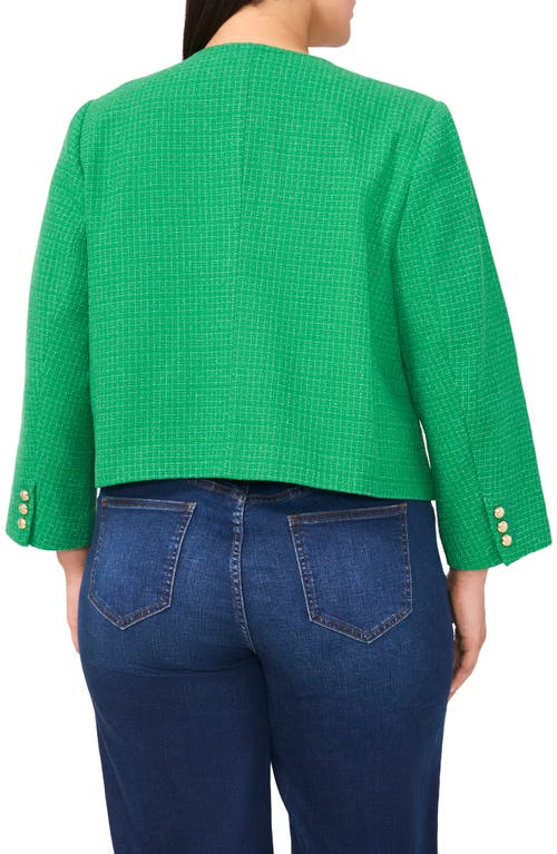 Shop Cece Collarless Tweed Jacket In Medium Green
