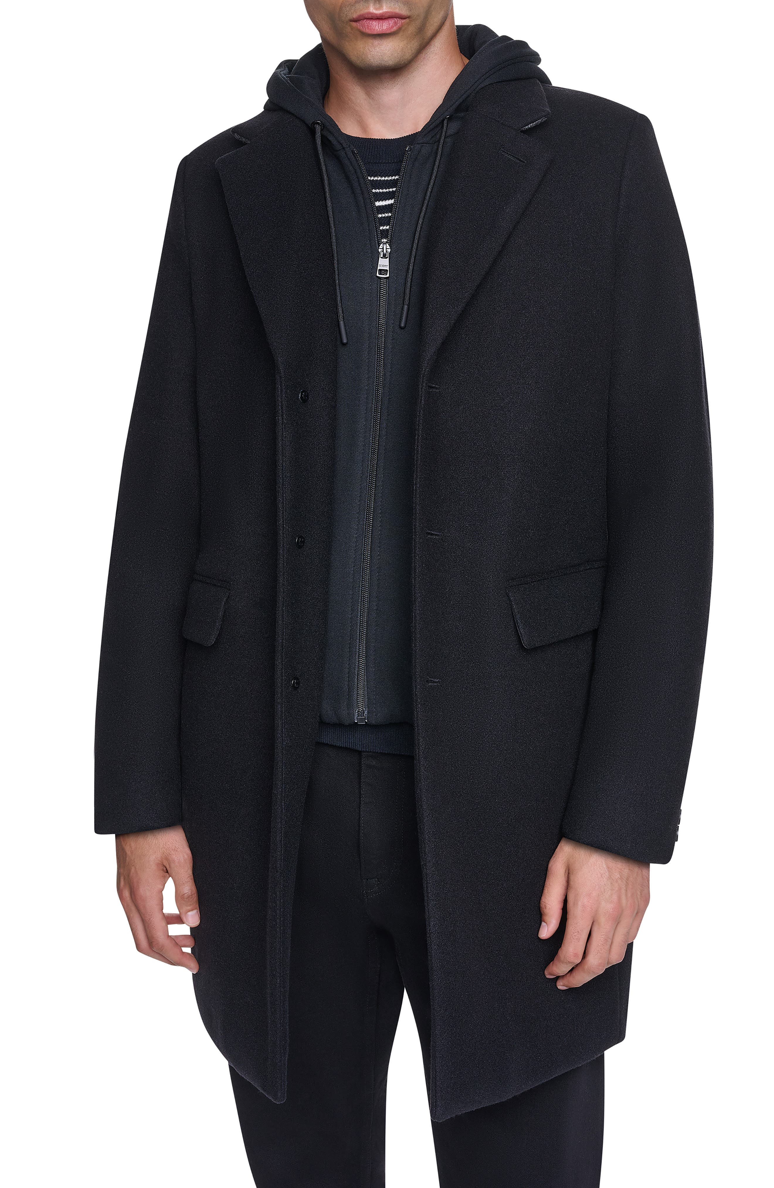 Faux Wool Topcoat with Removable Bib