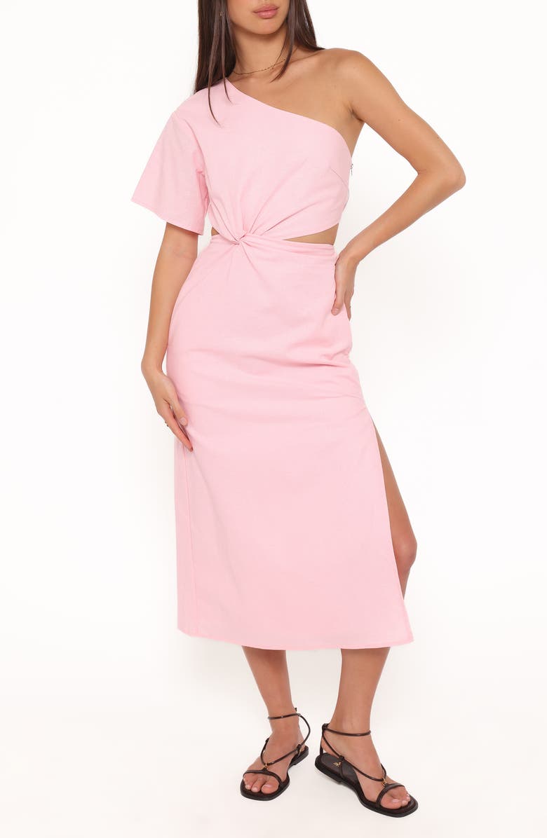 Petal & Pup Samira One-Shoulder Cutout Cotton Blend Midi Dress, Main, color, Pink