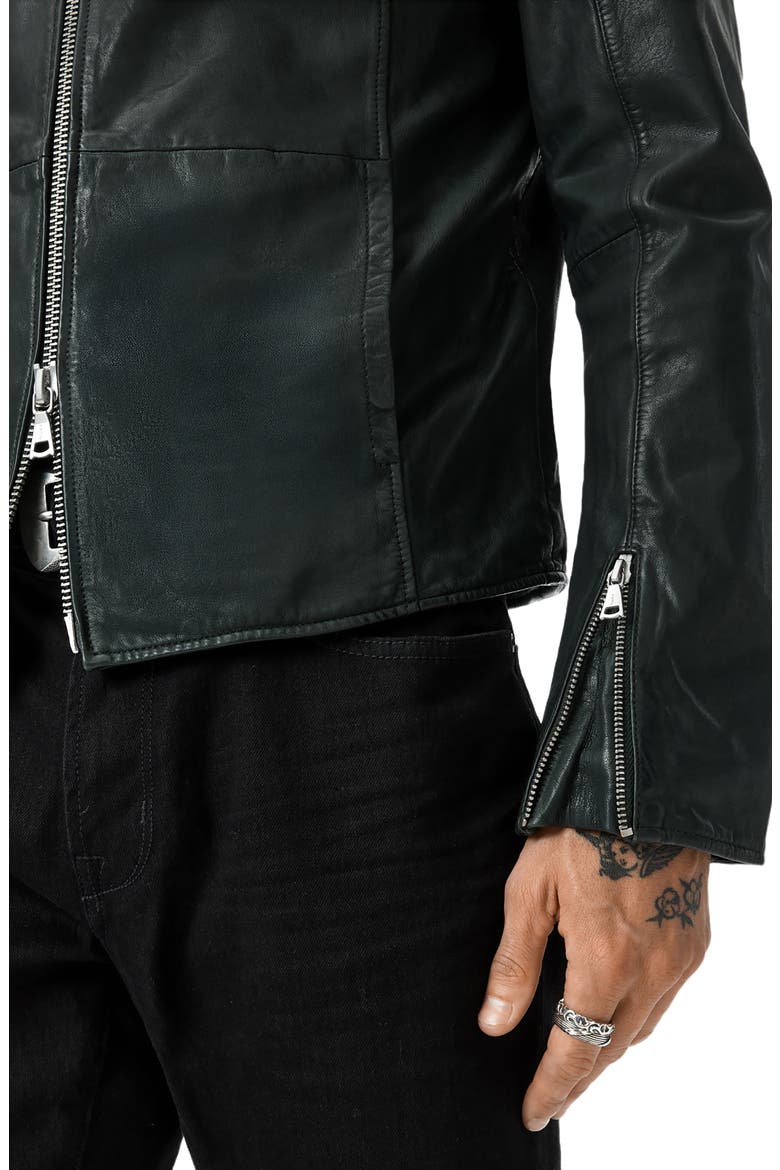 Jared Leather Racer Jacket, Alternate, color, SEAWEED