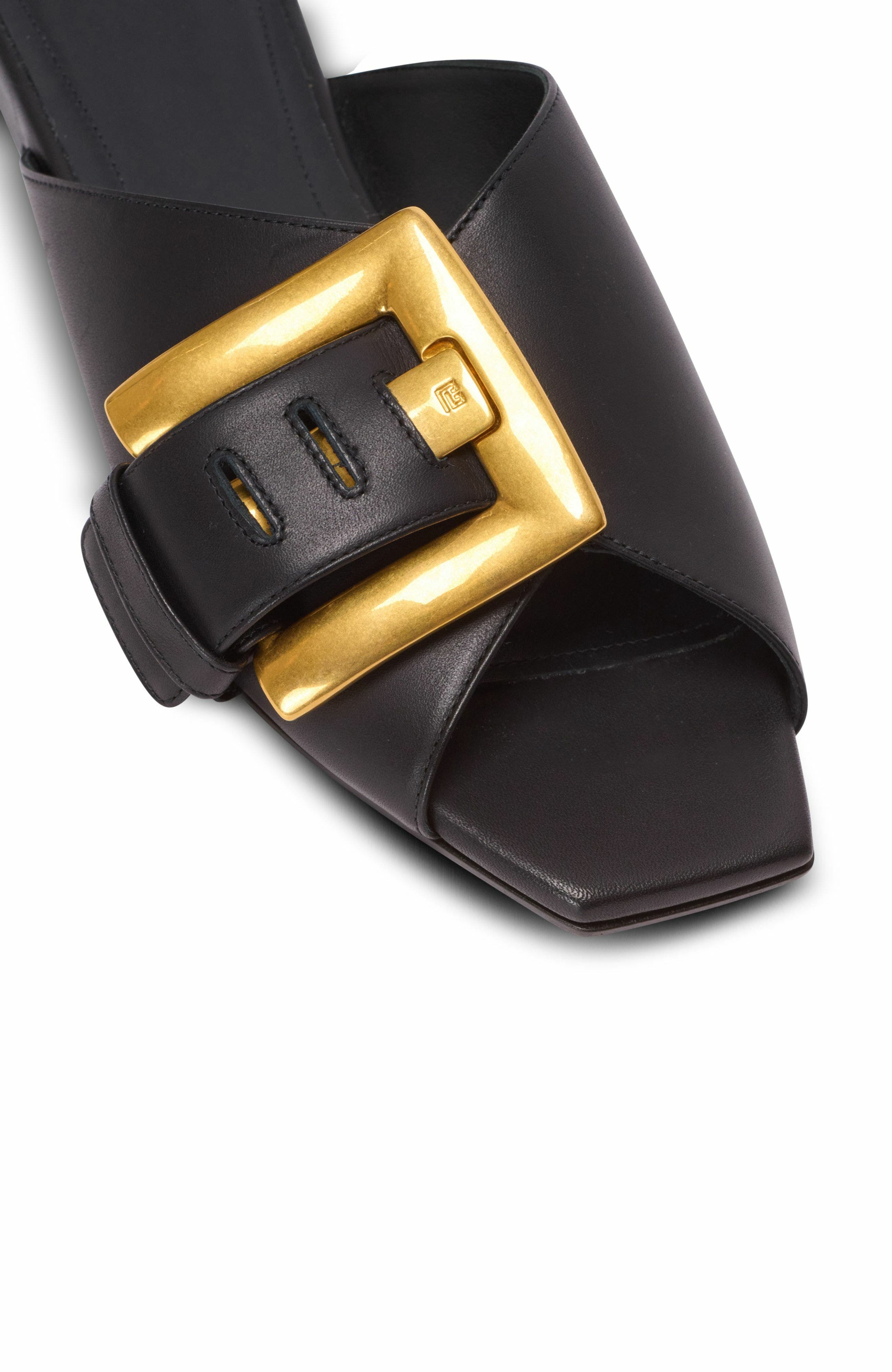 Balmain Anthem Flat Leather Sandals, Alternate, color, 