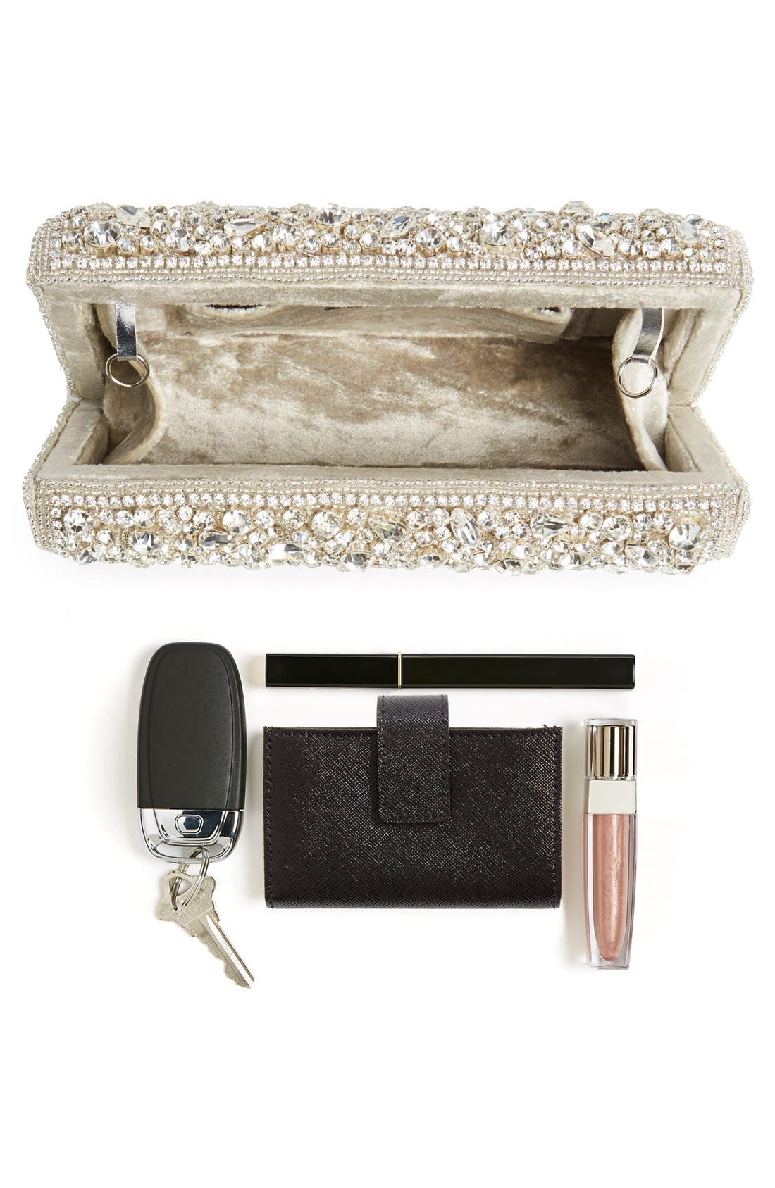 Natasha Couture Beaded & Crystal Clutch, Alternate, color, SILVER