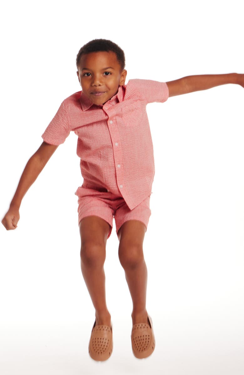 Andy & Evan Kids' Seersucker Short Sleeve Button-Up Shirt & Shorts Set, Alternate, color, Red