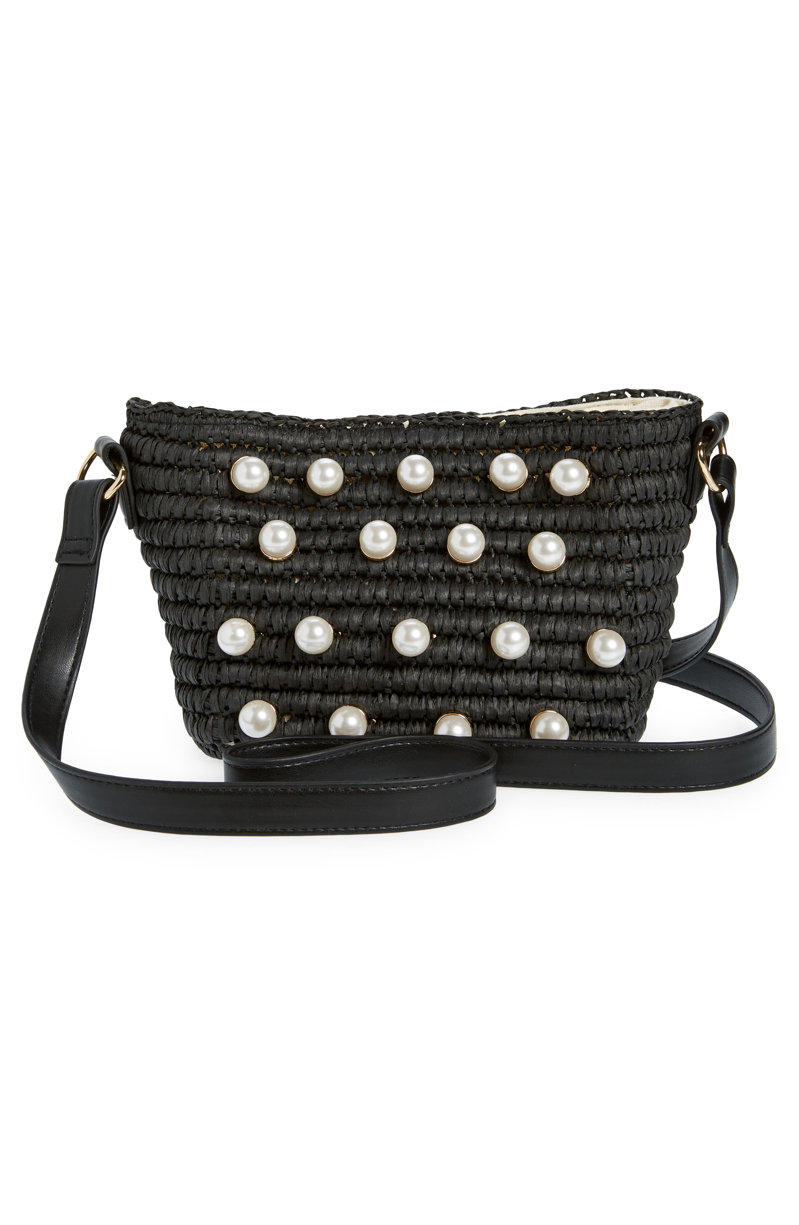 Opal Imitation Pearl Crossbody Bag, Alternate, color, BLACK