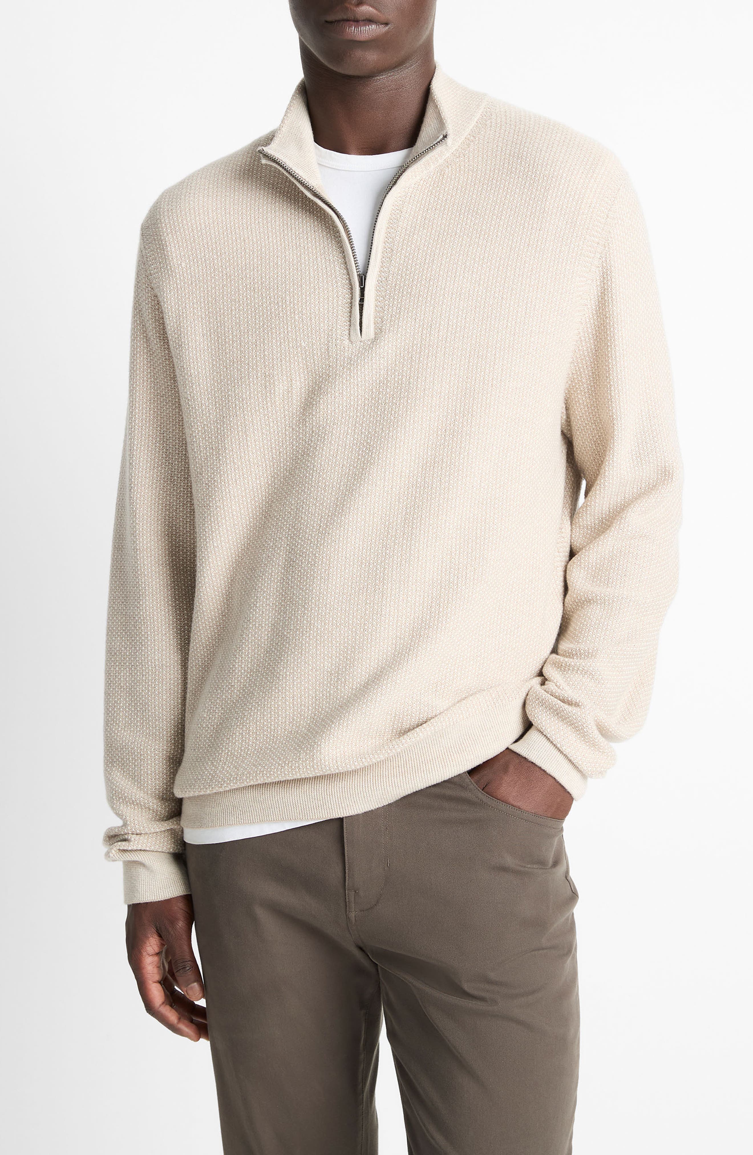 Vince Geometric Jacquard Wool & Cashmere Quarter Zip Pullover
