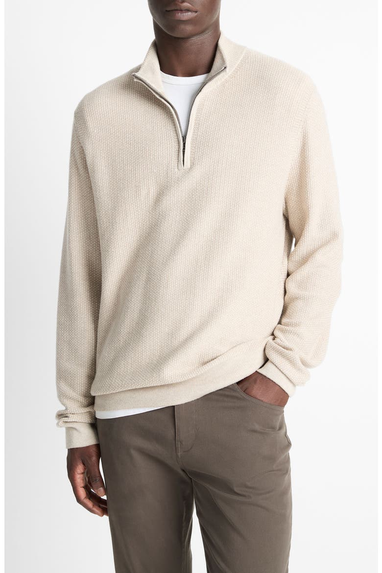 Geometric Jacquard Wool & Cashmere Quarter Zip Pullover, Main, color, BRITISH KHAKI/ CLASSIC