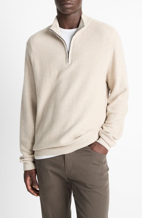 Geometric Jacquard Wool & Cashmere Quarter Zip Pullover