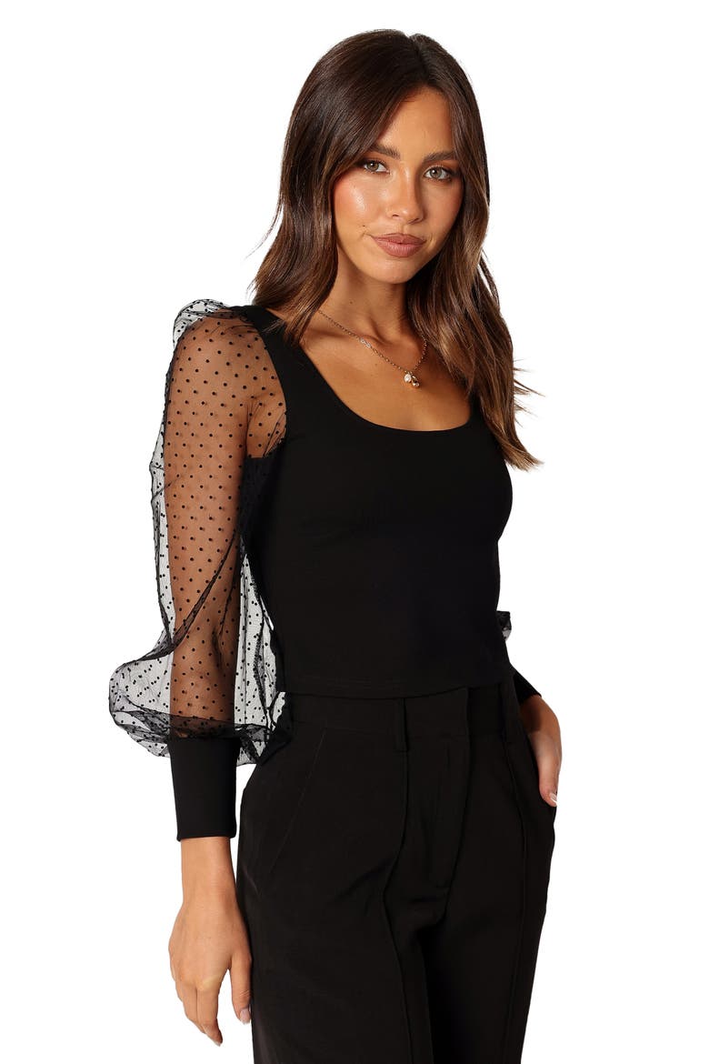 Wesson Sheer Dot Sleeve Crop Top, Alternate, color, BLACK