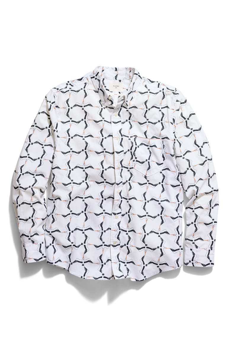Pelican Plaid Cotton Button-Up Shirt, Alternate, color, WHITE