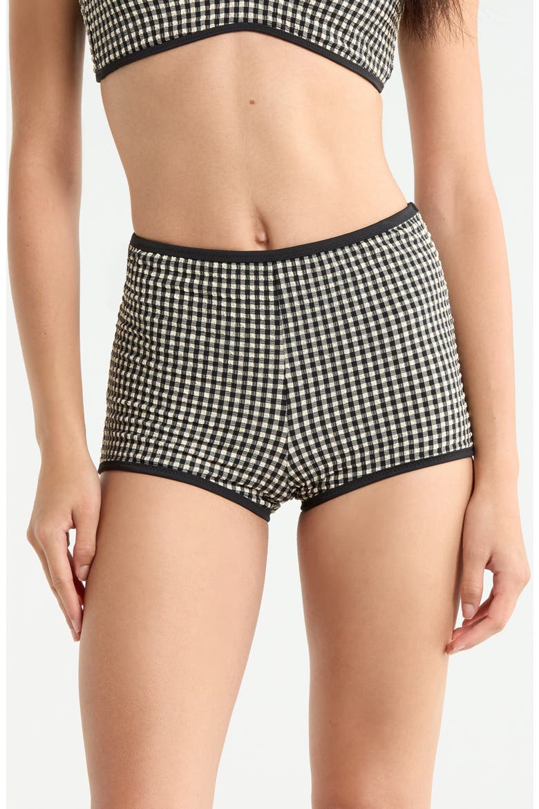 Print High Waist Swim Boyshorts, Main, color, BLACK/ CREAM