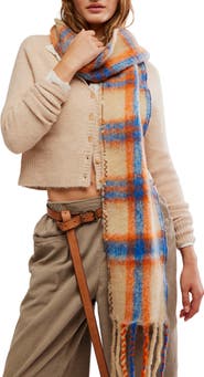 Free People Highland Plaid Skinny Scarf