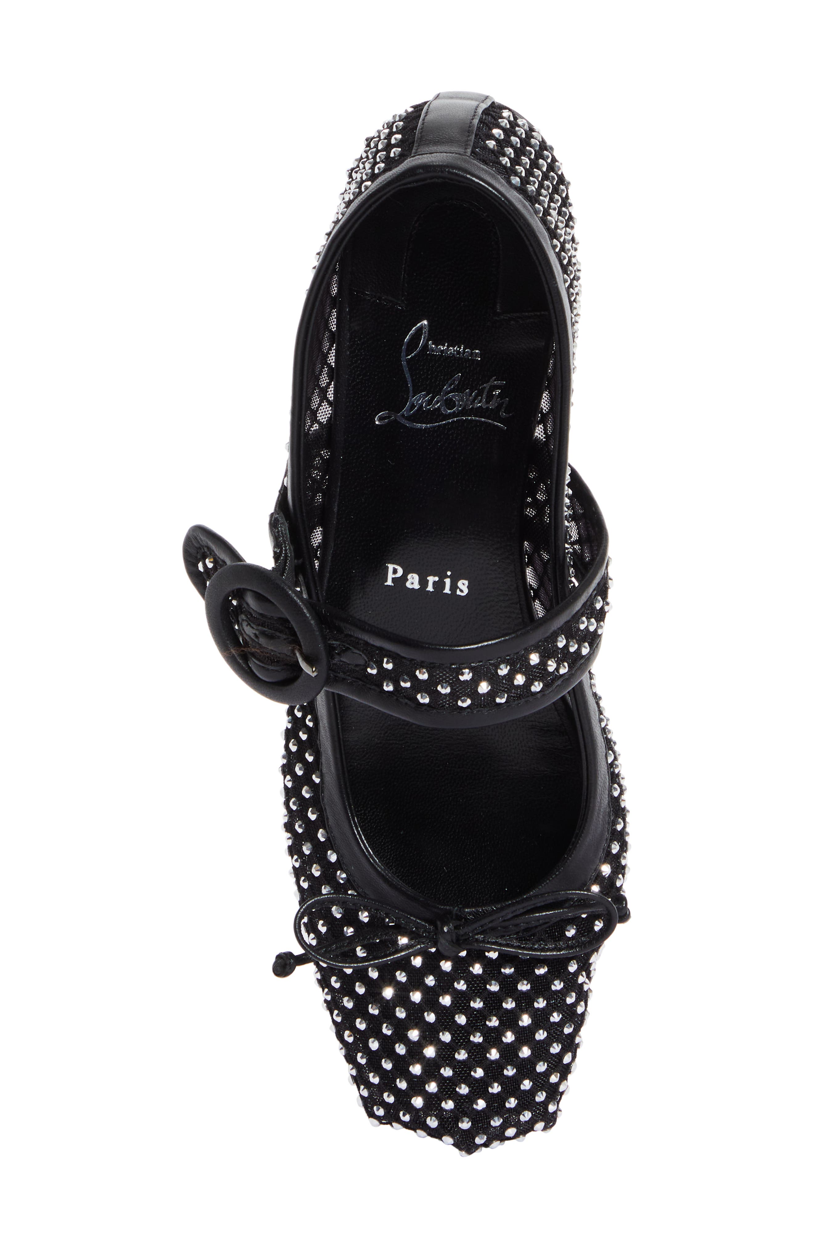 Christian Louboutin Mamastrapitna Crystal Embellished Mesh Flat, Alternate, color, 