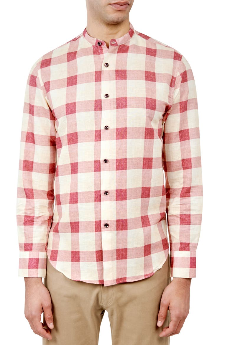 Nash Plaid Mandarin Collar Long Sleeve Shirt, Main, color, IVORY MULTI