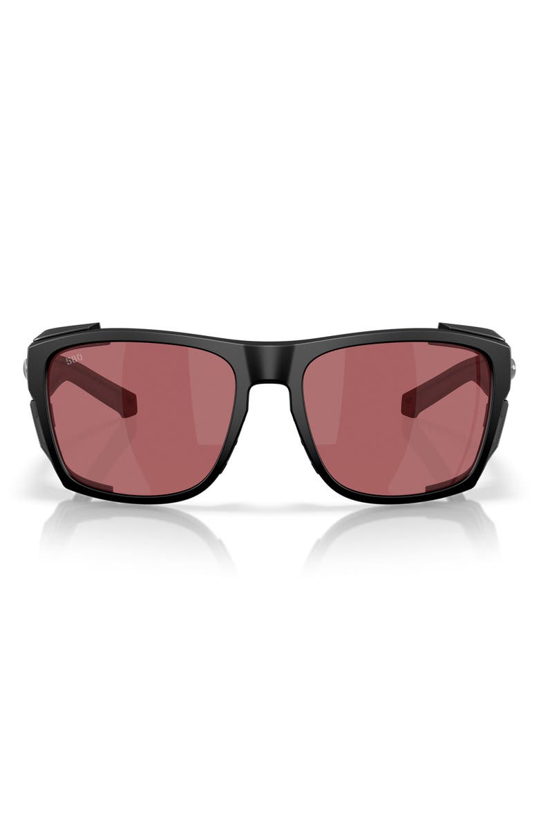 Costa Del Mar King Tide 58mm Rectangle Polarized Sunglasses, Main, color, Matte Black / Rose 580G