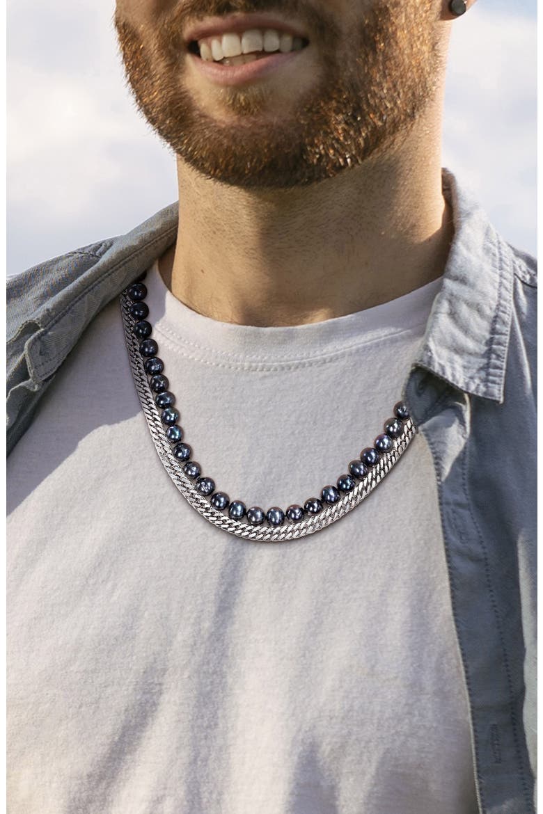 7.5-8mm Cultured Freshwater Pearl & Sterling Silver Curb Chain Necklace, Alternate, color, SILVER MULTICOLOR