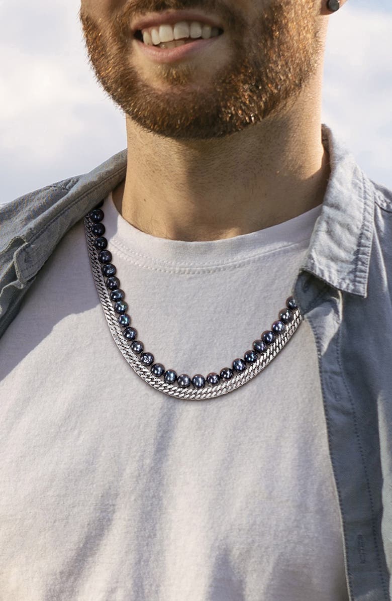 DELMAR 7.5-8mm Cultured Freshwater Pearl & Sterling Silver Curb Chain Necklace, Alternate, color, Silver Multicolor