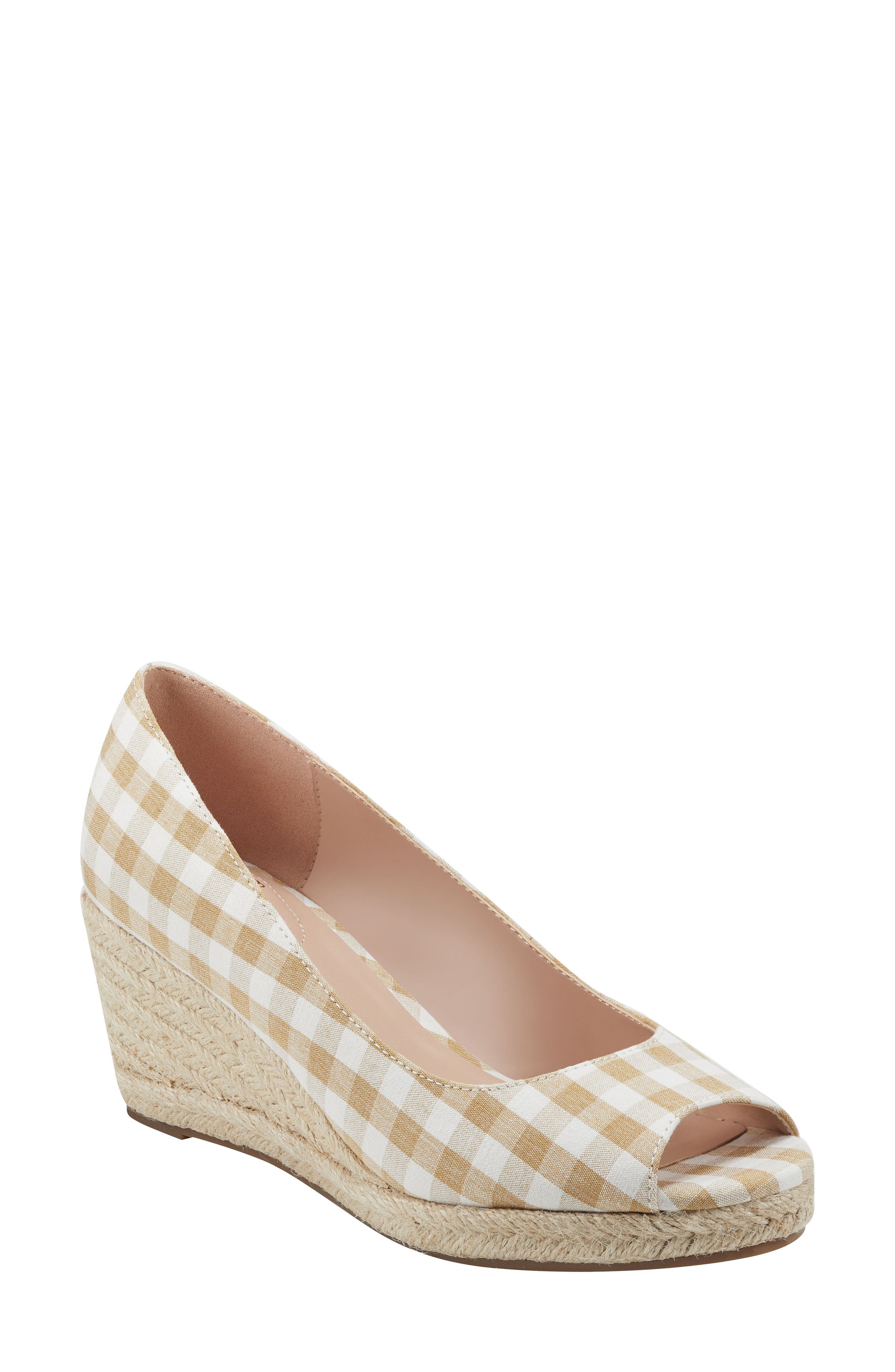 Nuri Espadrille Wedge Sandal, Main, color, MUSTARD/ WHITE GINGHAM
