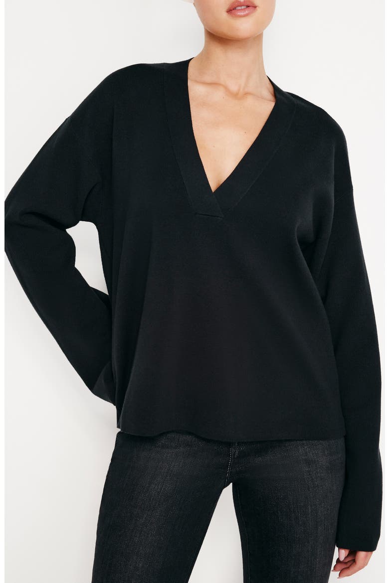 V-Neck Boxy Cotton Blend Sweater, Main, color, BLACK001
