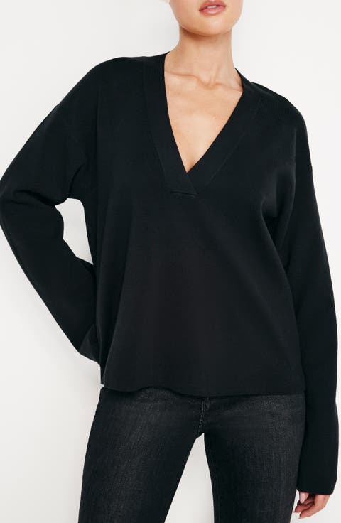 V-Neck Boxy Cotton Blend Sweater