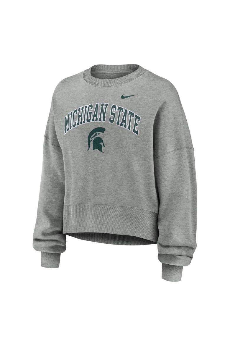 Women's Nike Heather Gray Michigan State Spartans Oversized Phoenix Arch Pullover Sweatshirt, Alternate, color, Heather Gray