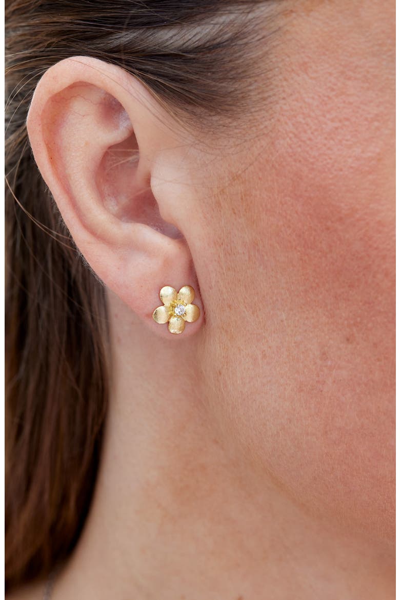 Brushed Cubic Zirconia Floral Stud Earrings, Alternate, color, YELLOW