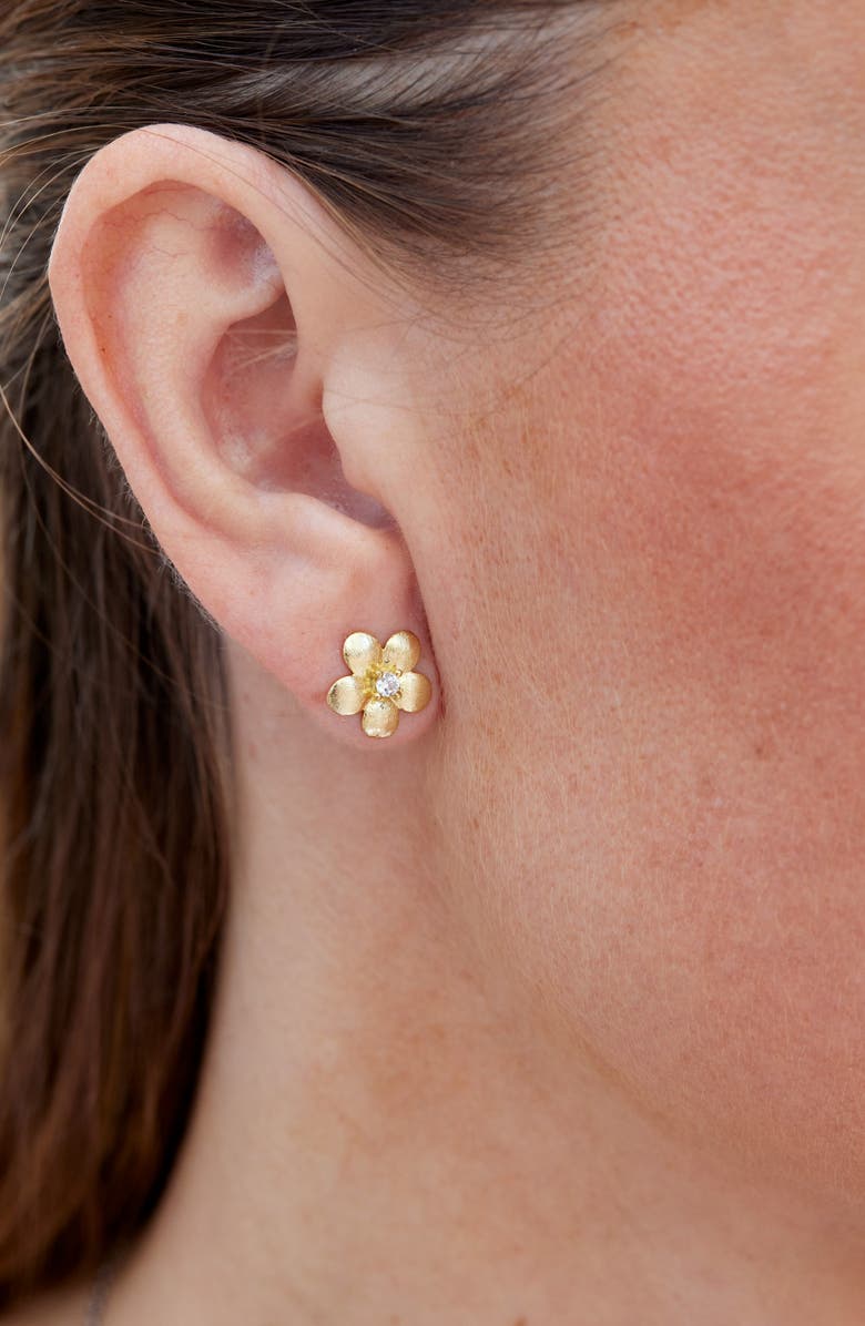 SAVVY CIE JEWELS Brushed Cubic Zirconia Floral Stud Earrings, Alternate, color, Yellow