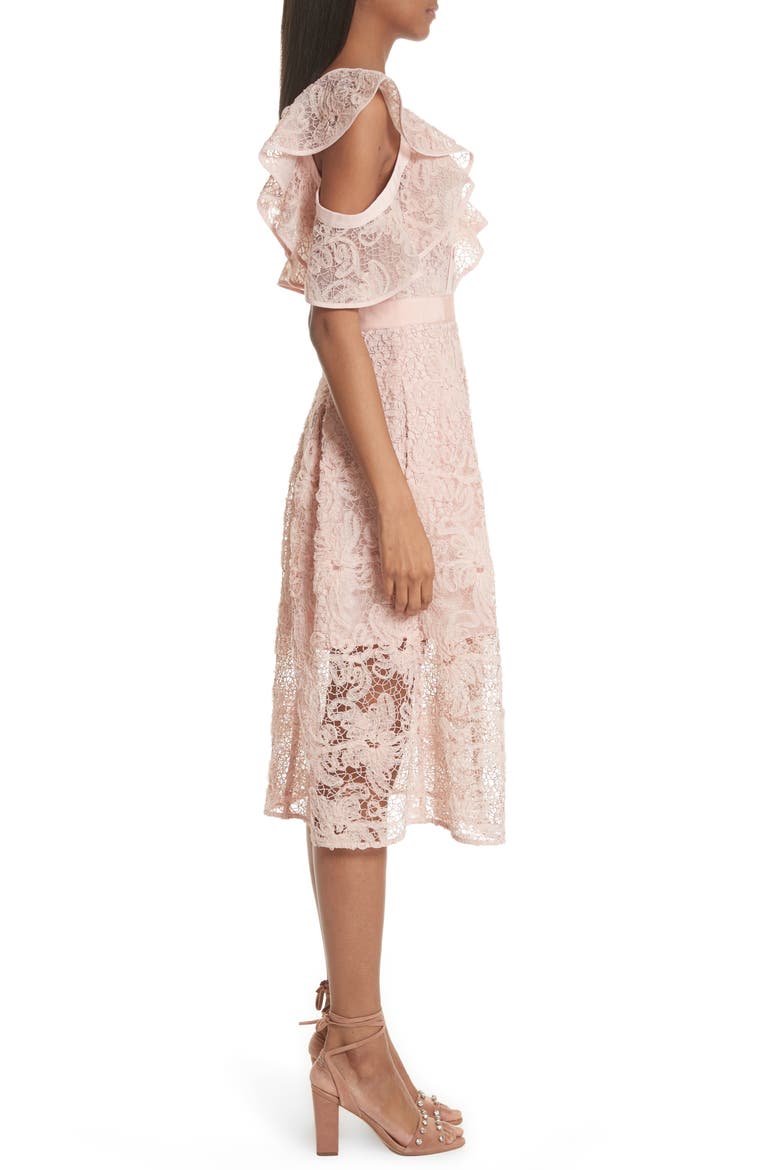 Lace Shoulder Cutout Midi Dress, Alternate, color, PINK