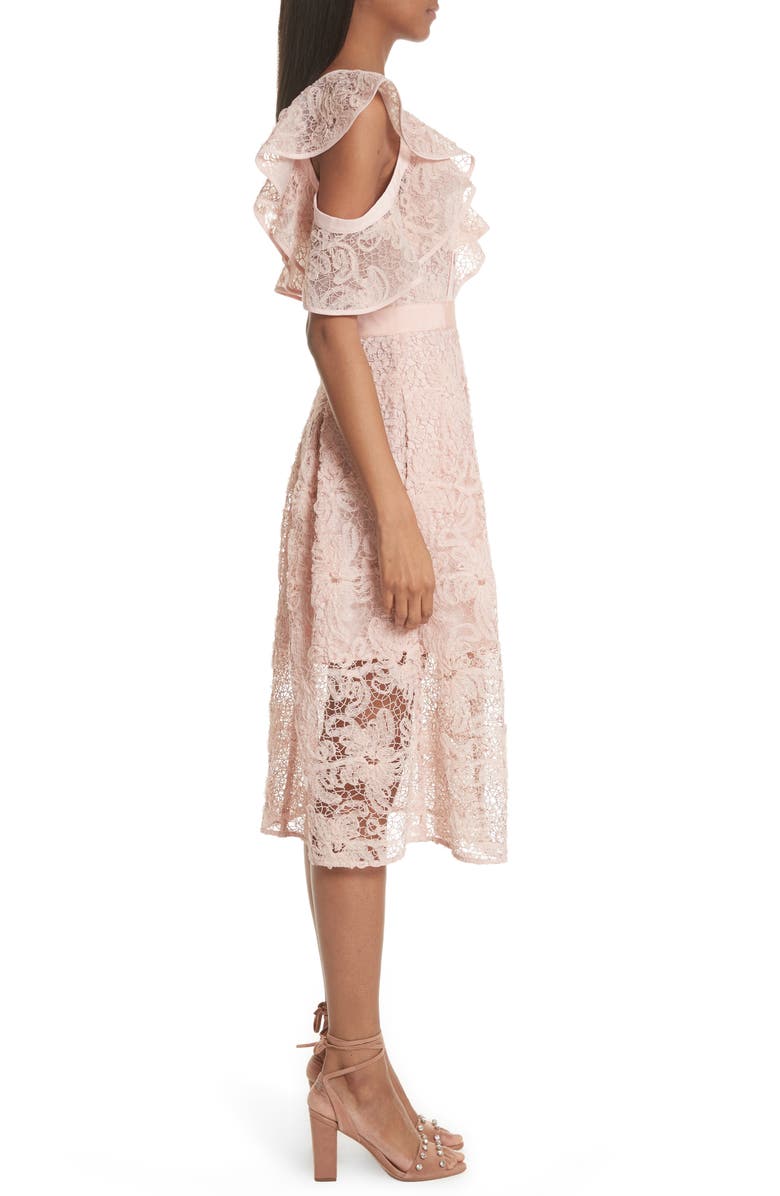 Self-Portrait Lace Shoulder Cutout Midi Dress, Alternate, color, 