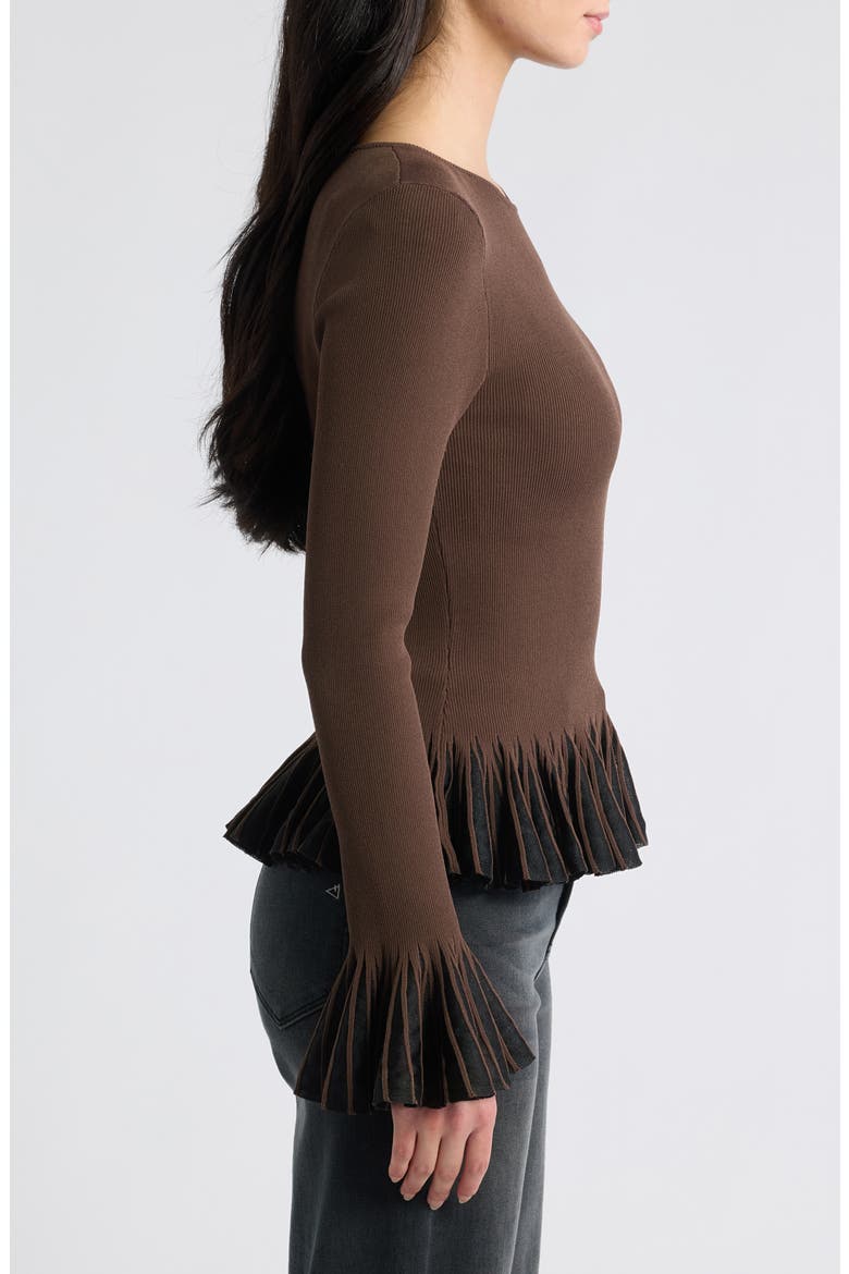 Nora Pleat Trim Top, Alternate, color, BROWN BLACK ORGANZA